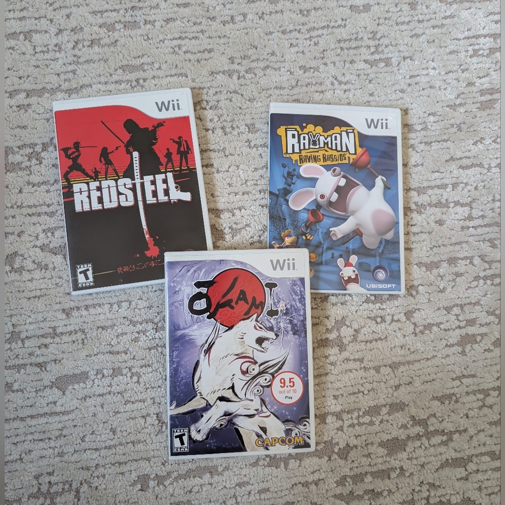 Wii Video Game Bundle Rayman, Red Steel, Okami Vintage Video Collection, Tested